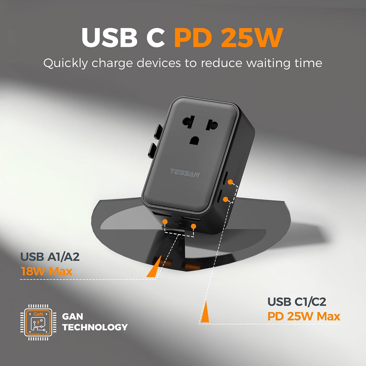 TESSAN International Power Adapter PD 25W, Black