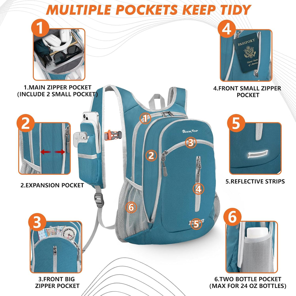 Seektop Small Hiking Backpack Expandable 12L-15L