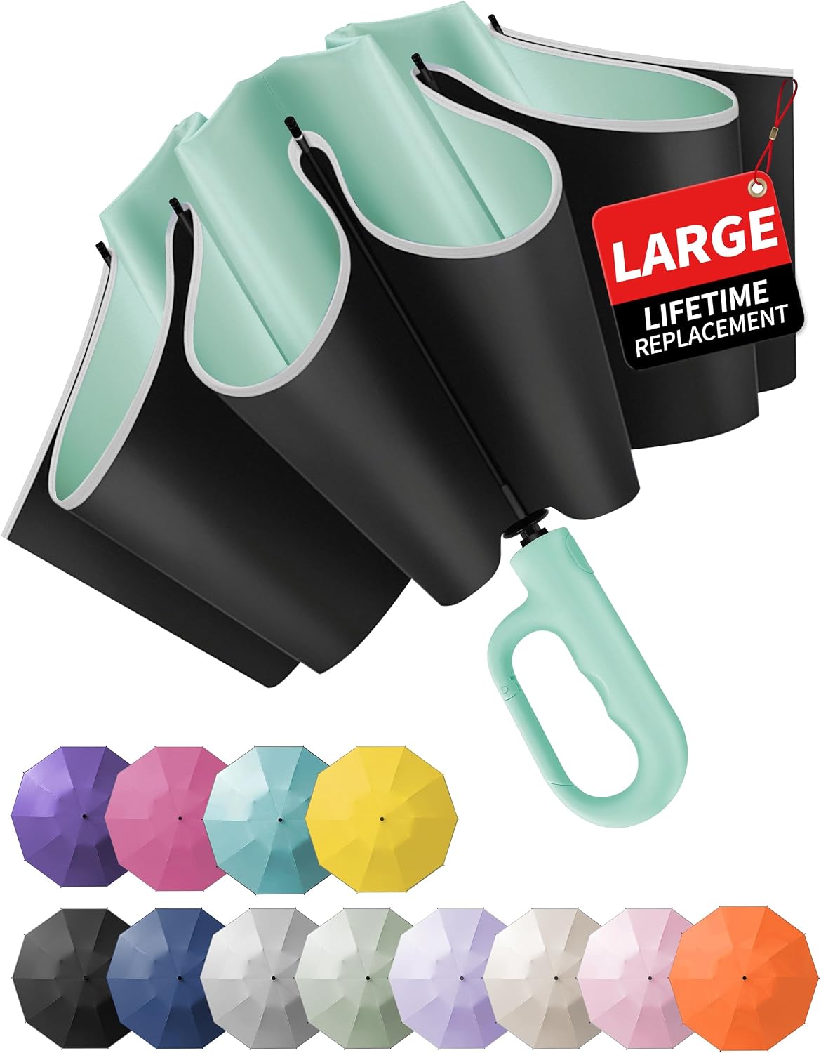 Jorilis Inverted Umbrella with Carabiner Handle, Windproof UV Sun & Rain