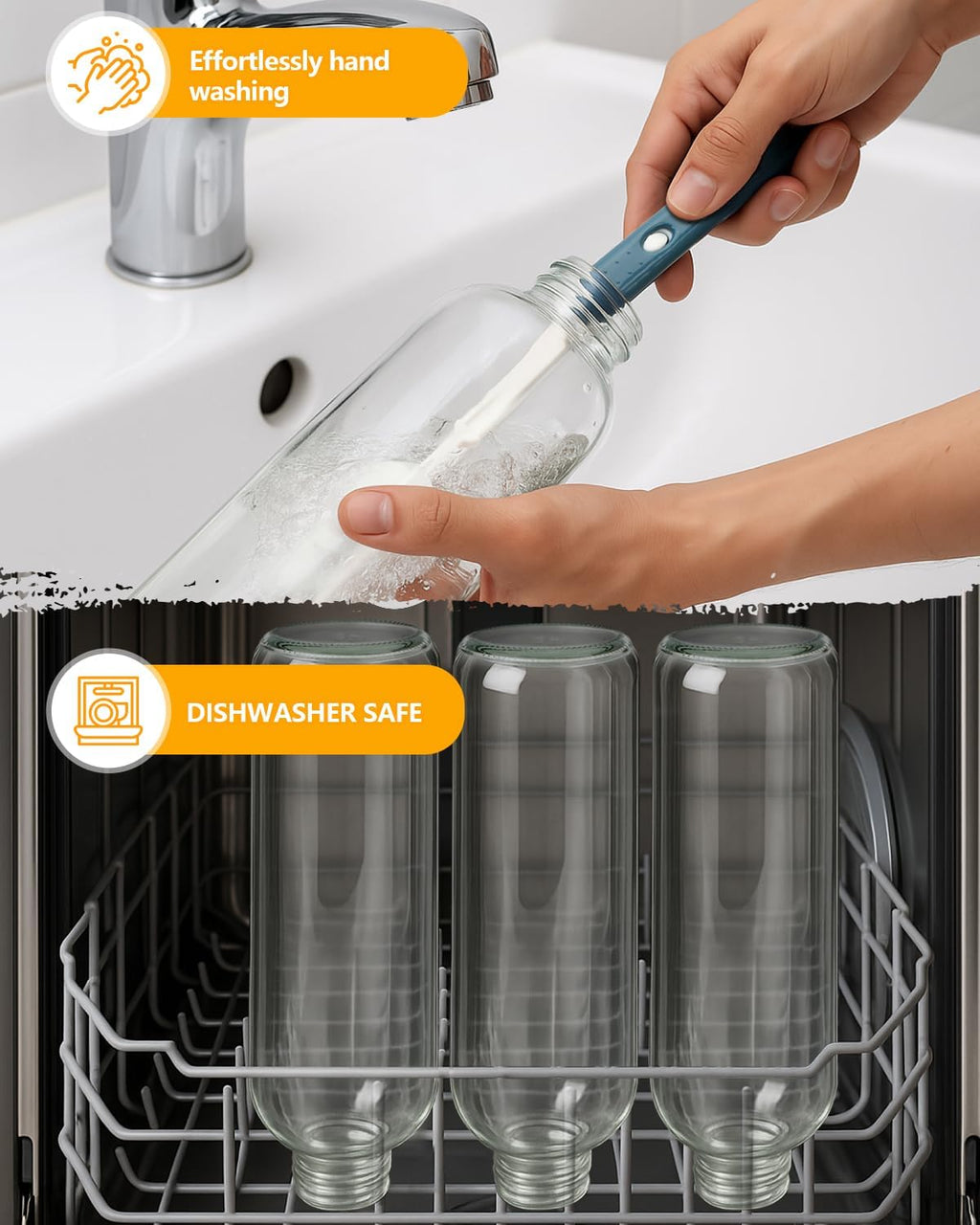 Zukro Clear Glass Water Bottles with Stainless Steel Lids 32 oz, Set of 3