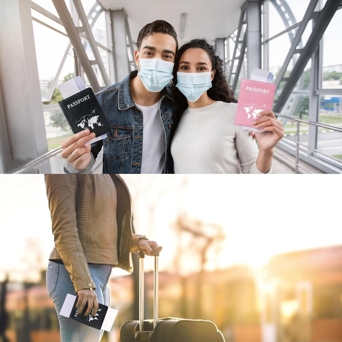2 Pcs Passport Holders，Ultra Slim Passport Wallet for Travel Essentials