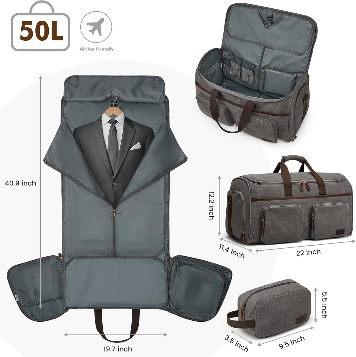 Garment Bag for Travel, S-ZONE Duffle Bag for Men Travel Convertible Suit Bags Carry on Luggage Women Hanging Suitcase Travel Bag with Toiletry Bag