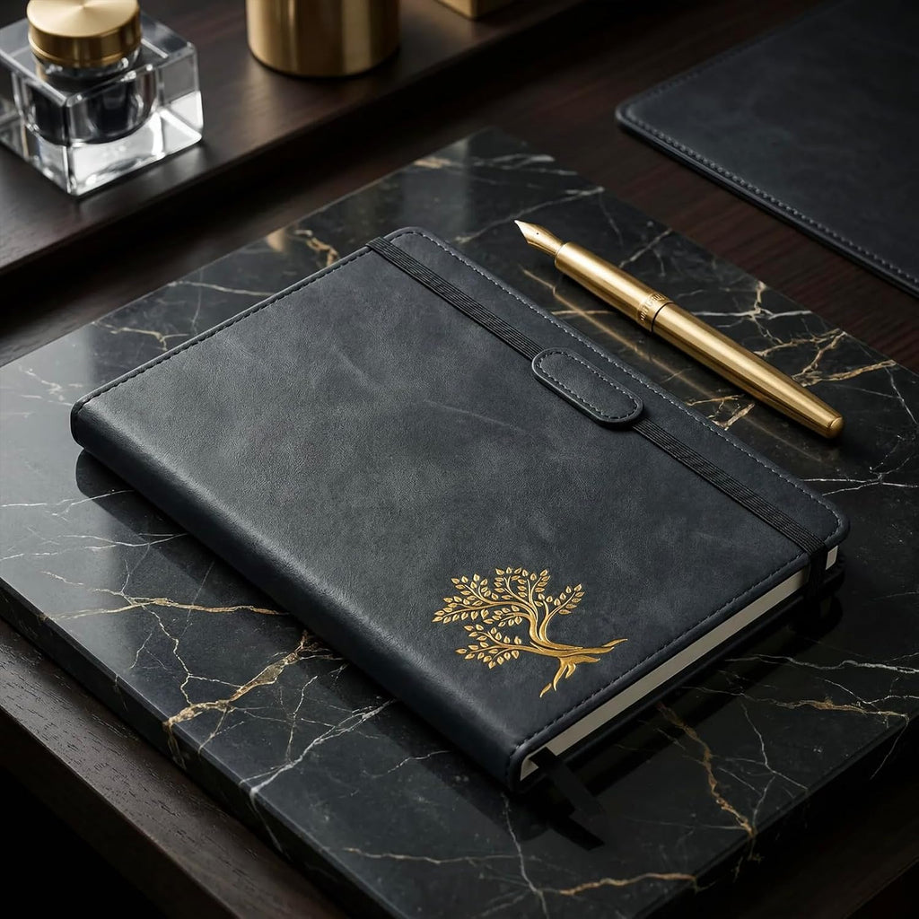 Vintage Hardcover Leather Journal Notebook, A5 Lined Notebook for Business Work School, 224 Pages 100GSM Thick No Bleed Paper, 180° Lay Flay Premium Writing Notebook for Note Taking Daily Diary Travel (Black)