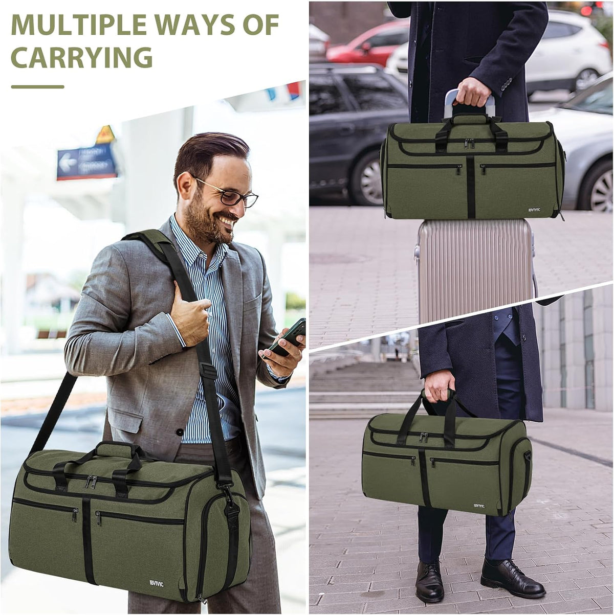 IBVIVIC Convertible Garment Bags for Travel, 50L Travel Garment Bag, Green
