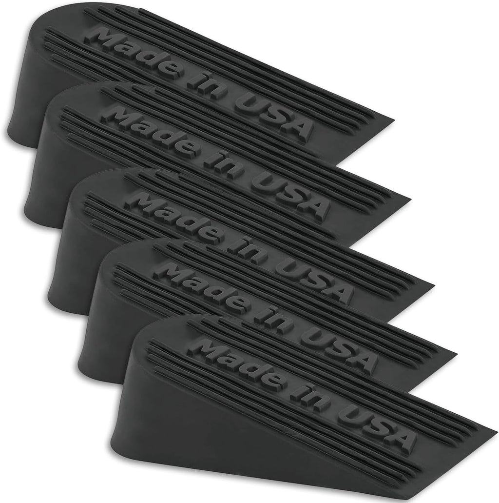 Large Big Rubber Door Stopper Made In USA - Door Stop Wedge for Carpet, Tile,Concrete Floor - Door Stoppers for Bottom of Door -Tall Heavy Duty for Commercial & Home- 6.5 x 2.75 x 1.9 Inches Black 5PK