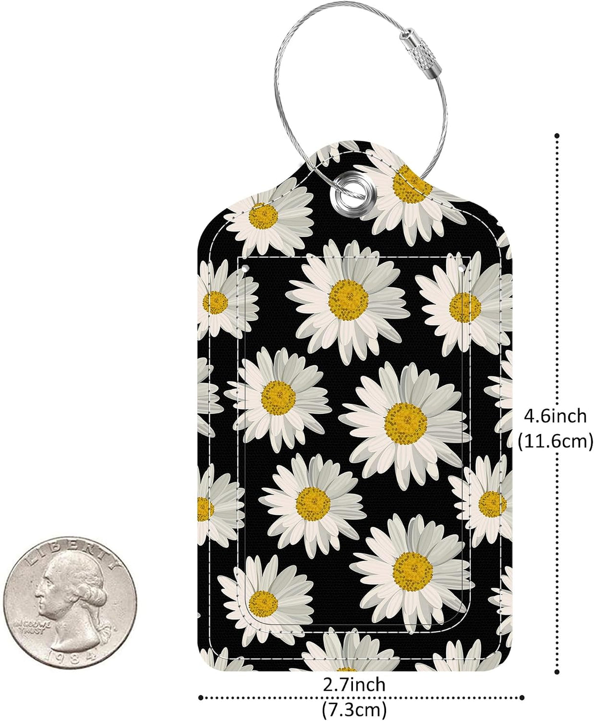 2 Pack Luggage Tag for Suitcase,Daisy PU Leather Suitcase Tags Identifiers with Privacy Name Address Labels and Steel Loop for Women Men Travel