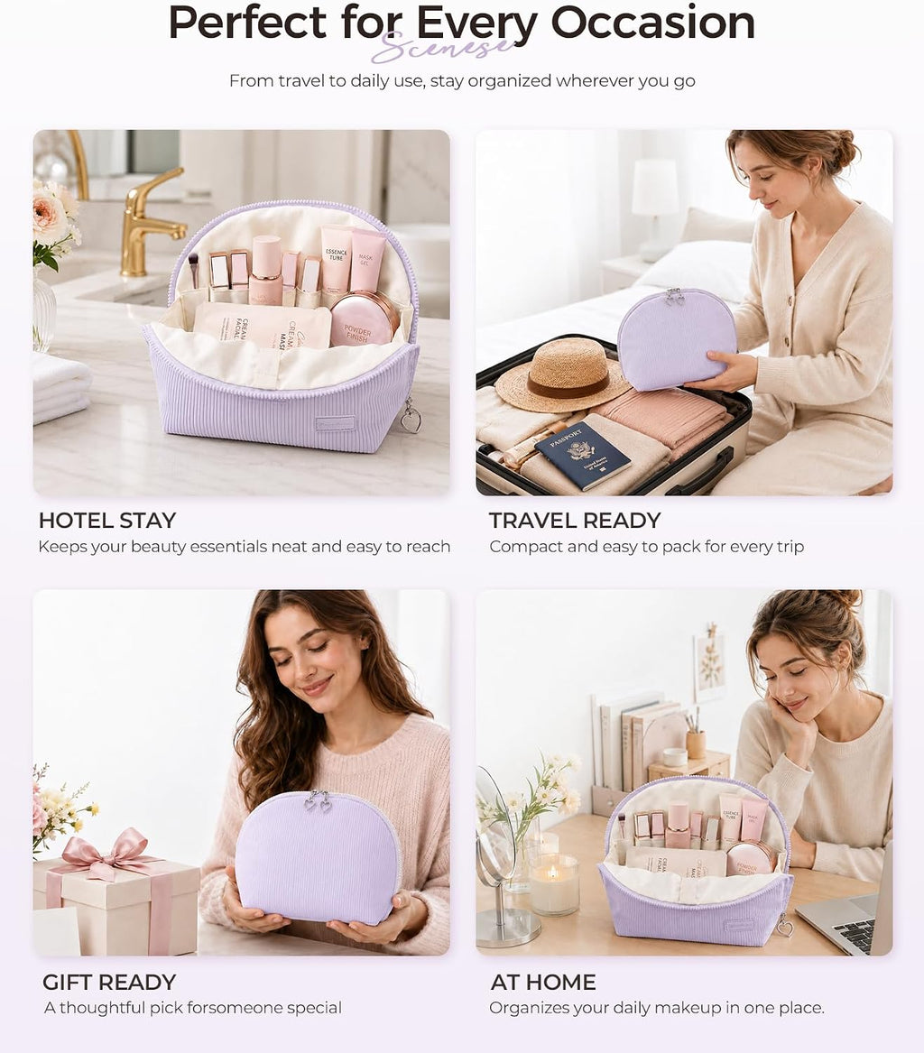 Travel Makeup Bag for Women, Magnetic Fold-Down Design, Purple