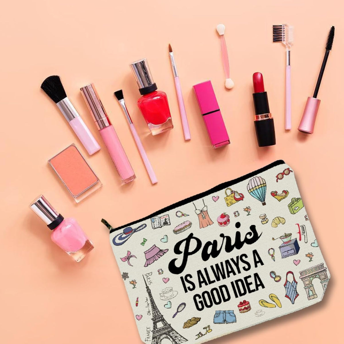 Paris Travel Essentials Makeup Bag For Women & Teen Girl Travellers Gifts