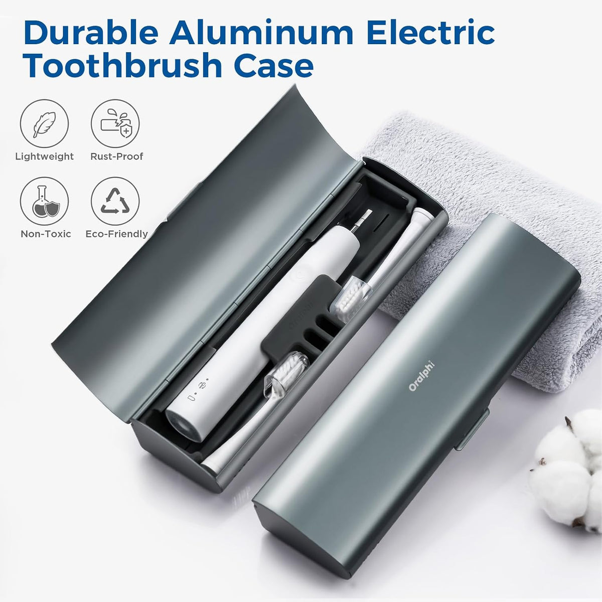 Aluminum Electric Toothbrush Travel Case, 2 in 1 Travel Toothbrush Holder for Oral B/Oral-B Pro 1000 1500 5000 and Most Electric Toothbrush for Traveling, Removable Silicone Liner-Grey