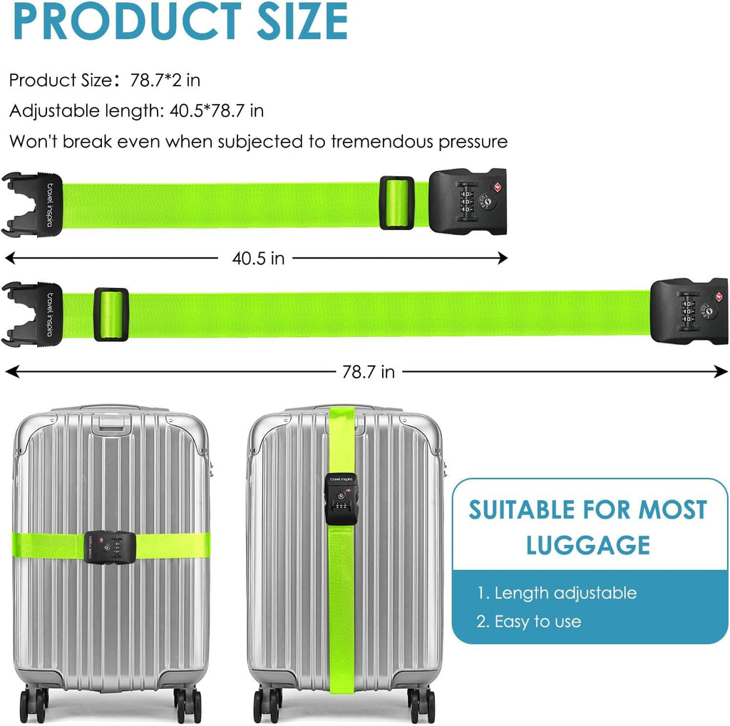 Travel Inspira TSA Approved Luggage Strap - Adjustable Length with Combination Lock and Digital Luggage Scale 110 Pounds, Battery Included