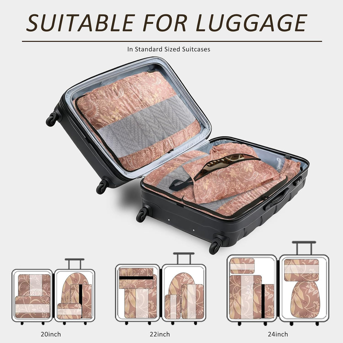 U+U 5 Set Packing Cubes, Travel Organizers with Shoe Bag (Paisley Pattern)