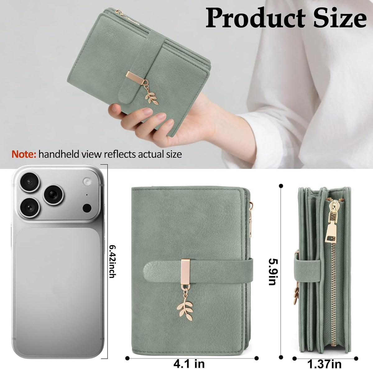 RFID Blocking Trifold Wallet for Women PU Leather Credit Card Holder Green