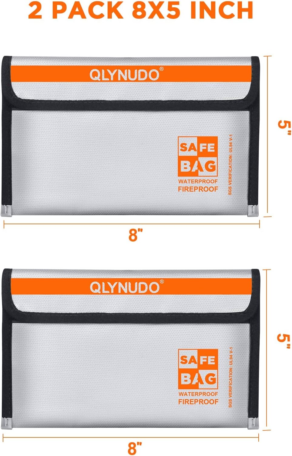 Small Fire Proof Travel Document Pouch, Birth Certificate Holder 2-Pack