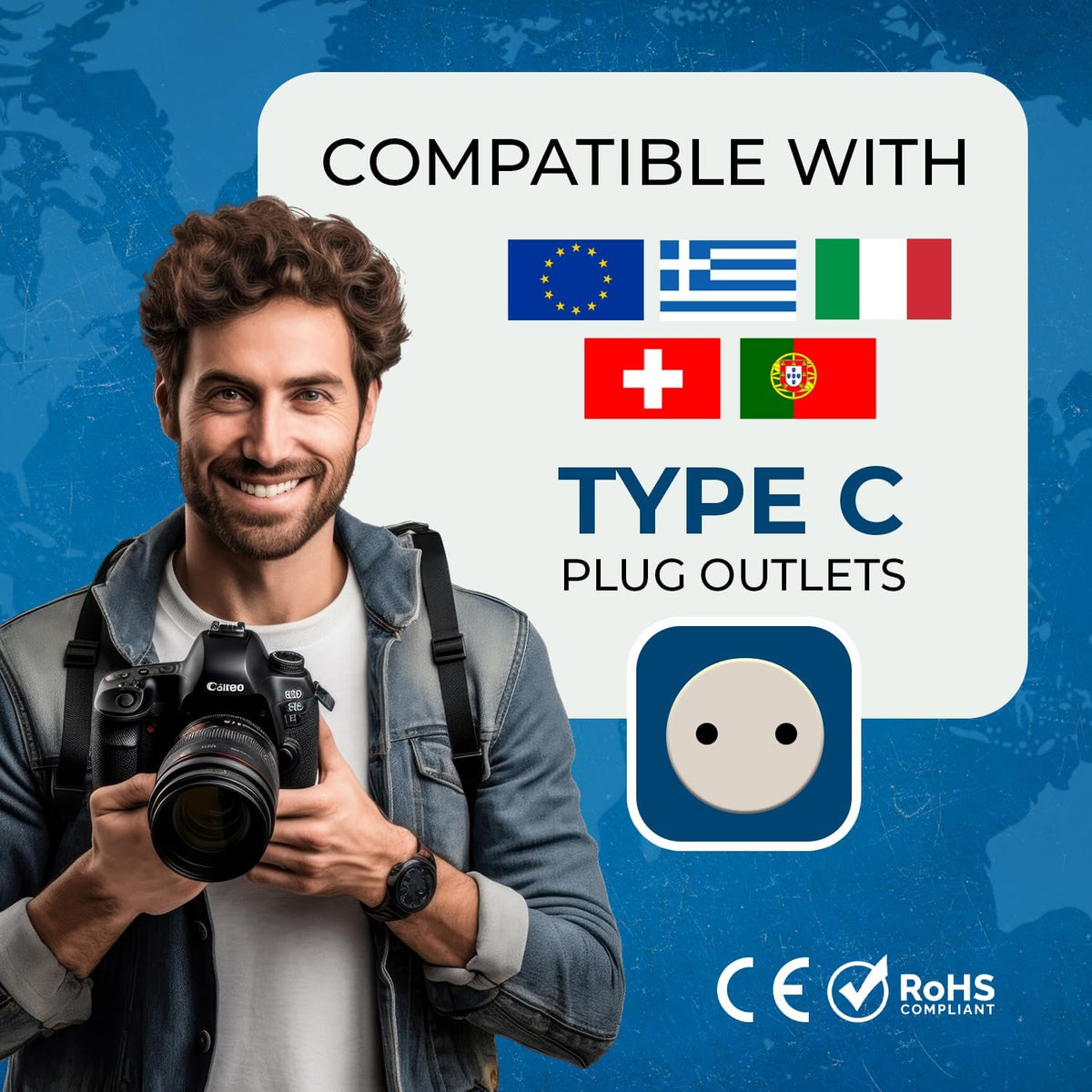 OREI USA to Europe Type C Travel Adapter Plug, 2-in-1, CE, RoHS, 300 Pack