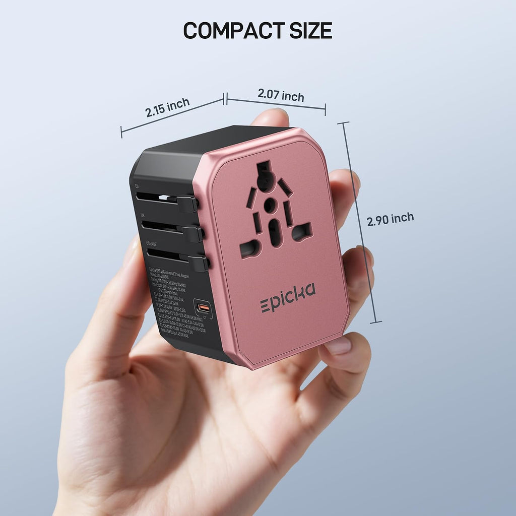 EPICKA 45W Universal Travel Adapter PD&QC, 1AC/3USB-C/2USB-A