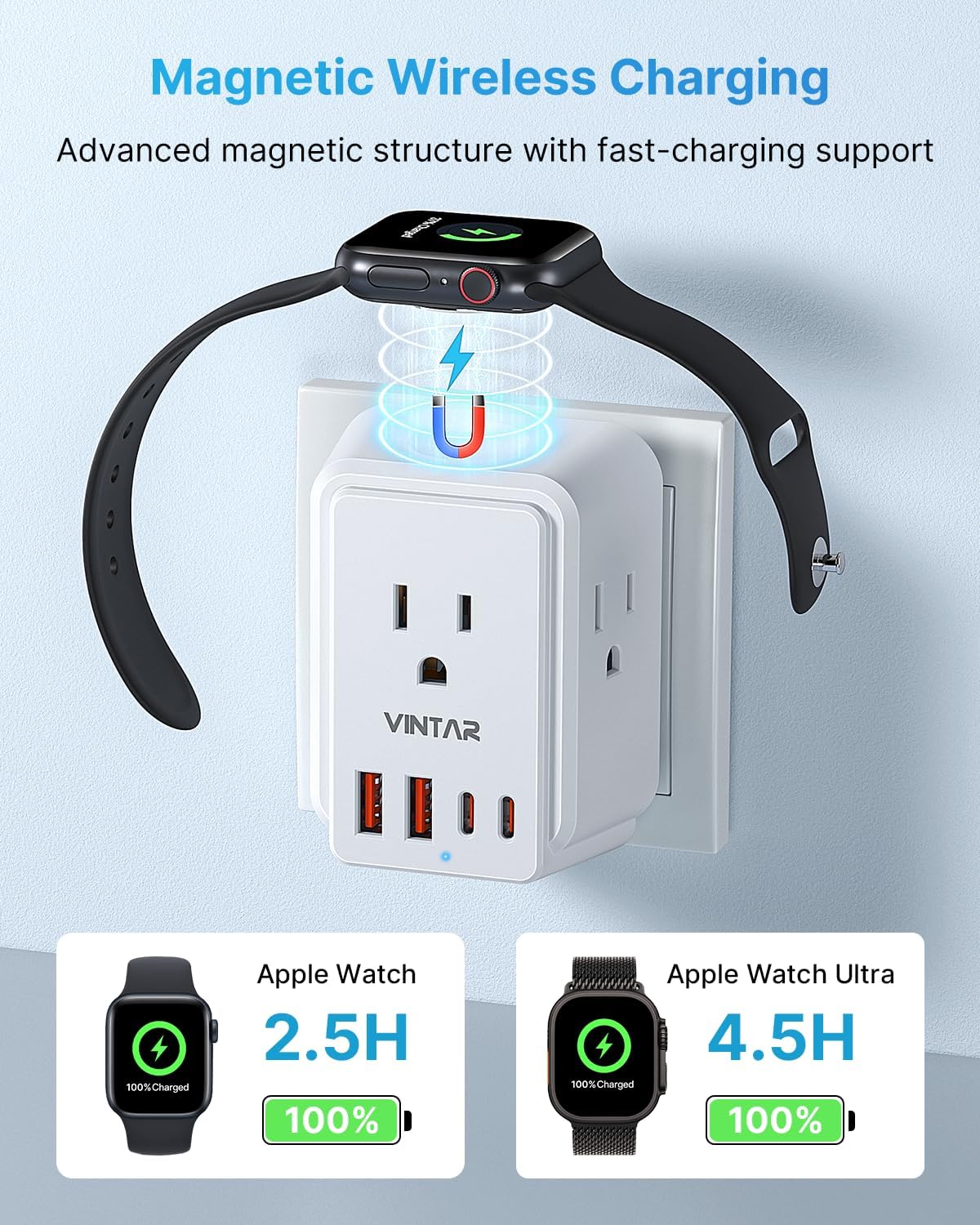 VINTAR European Travel Plug Adapter Kit for Apple Watch, Type A,C,G,E/F,L