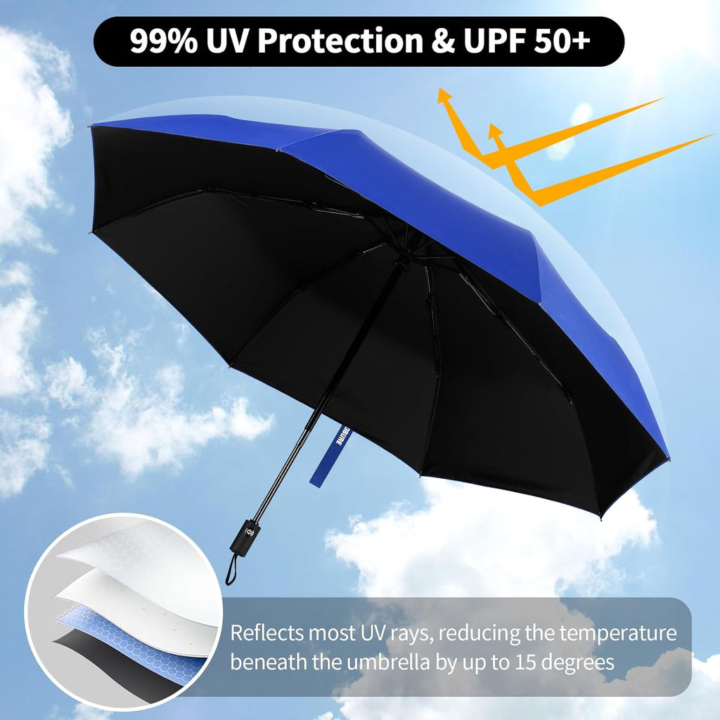 Yoobure Windproof Automatic Travel Umbrella, Compact Folding UV Sun & Rain
