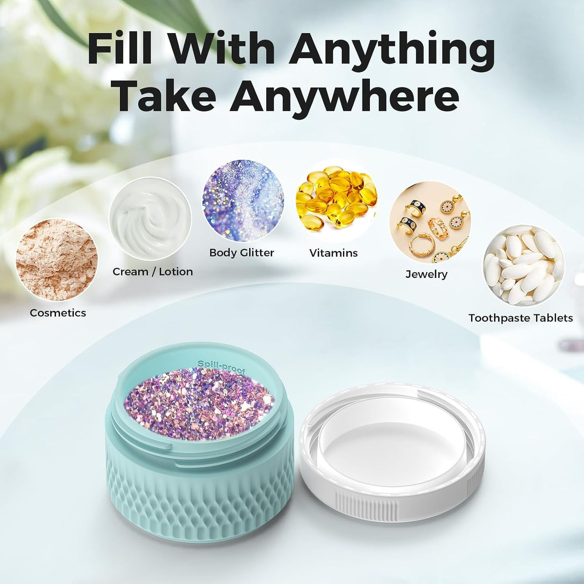 Travel Containers for Toiletries, 2oz Silicone Cream Jars BPA Free