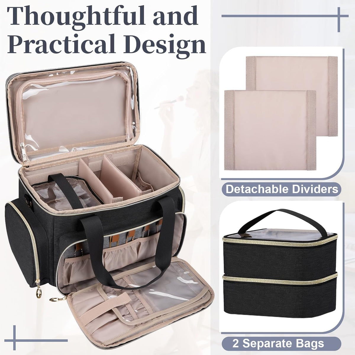 GDNasist Large Makeup Bag, Portable Travel Makeup Bag Organizer
