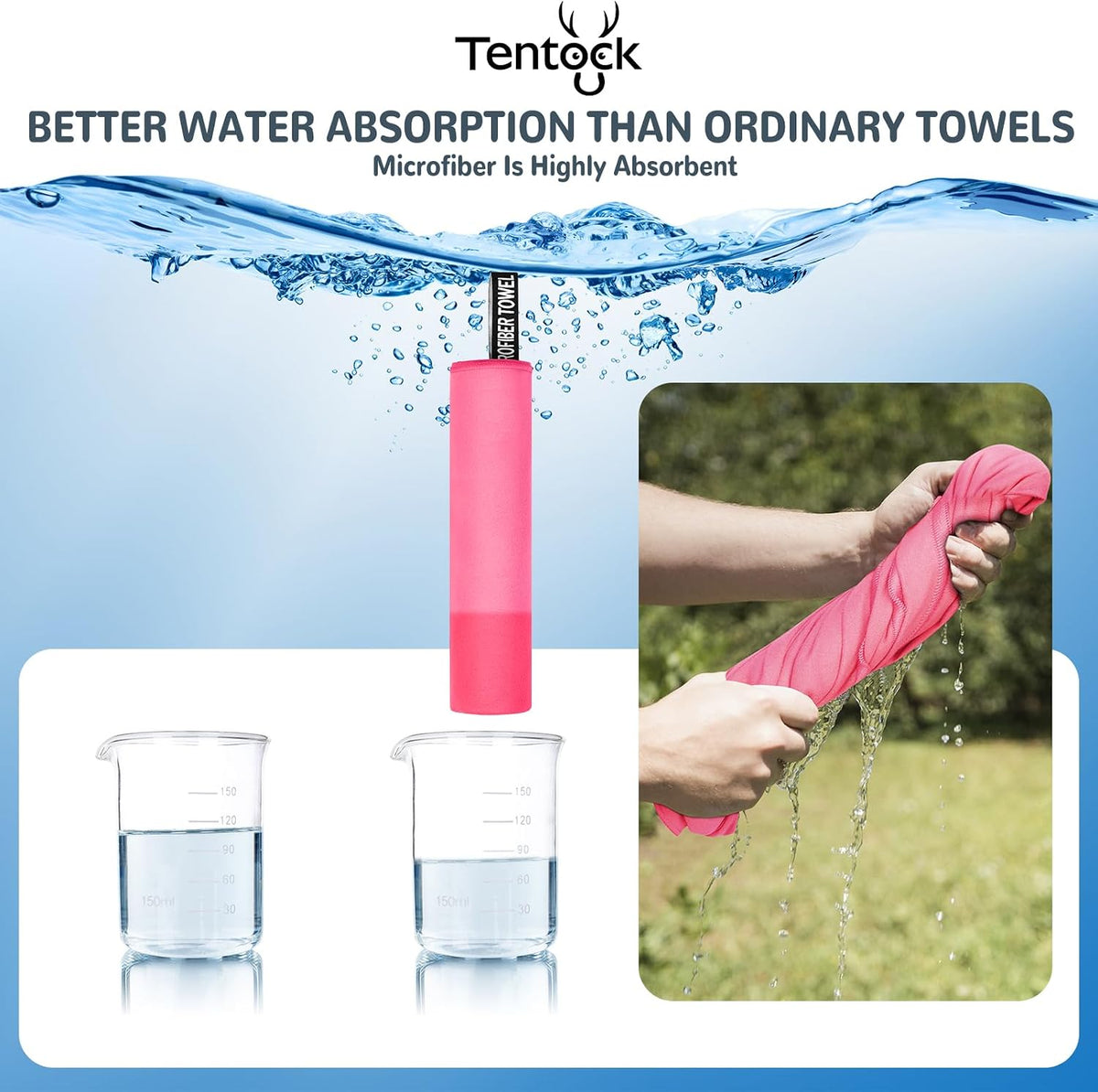 Tentock Microfiber Quick Dry Towel & Bath Towel Set - Lightweight Compact Camping Gym Travel Towels with Carry Bag(Blue)