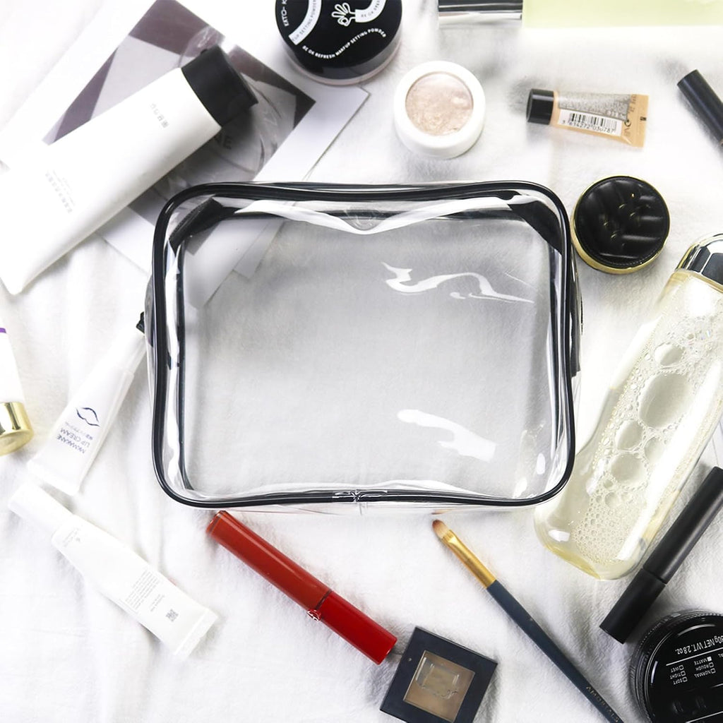Tergy 20 Packs Clear Cosmetics Bags for Women Men Waterproof Toiletry Bags PVC Makeup Bags Organizer Case with Zipper for Travel Bathroom (Black)