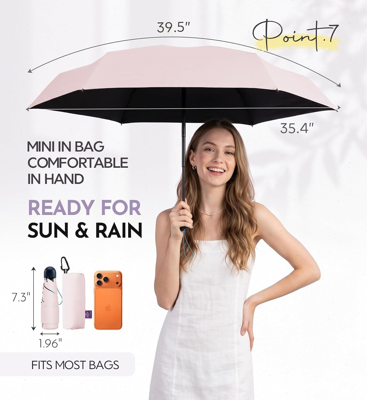 Umbrella Travel Size Mini Compact for Rain, UPF 100+ UV Protection