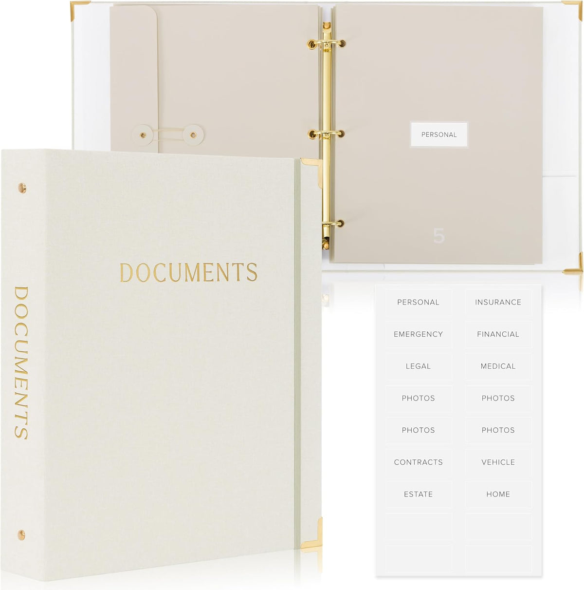Aesthetic Document Organizer Folio - Linen Cover Life and Family Emergency Binder - Perfect Files Organizer for Your Important Documents, Birth Certificates, Passports, Social Security Cards, Photo