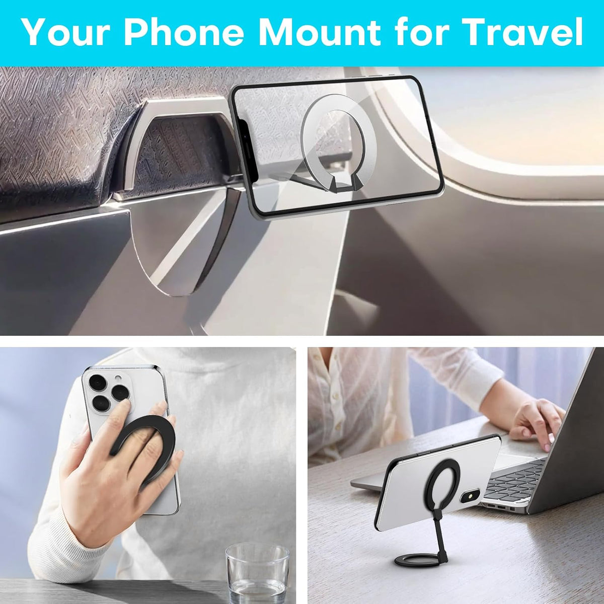 Mini Airplane Magnetic Phone Holder for MagSafe, Travel Mount, Silver