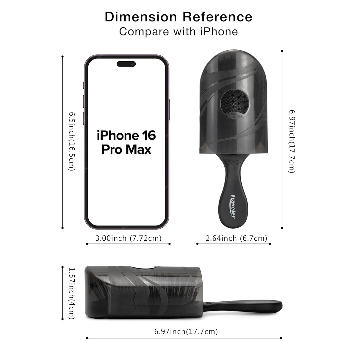 NuWay® Traveler® Patented Compact Hair Brush for Purse, Gym & Daily Carry - Gentle Detangling Brush for Wet or Dry Hair, Everyday Scalp Comfort (Black)