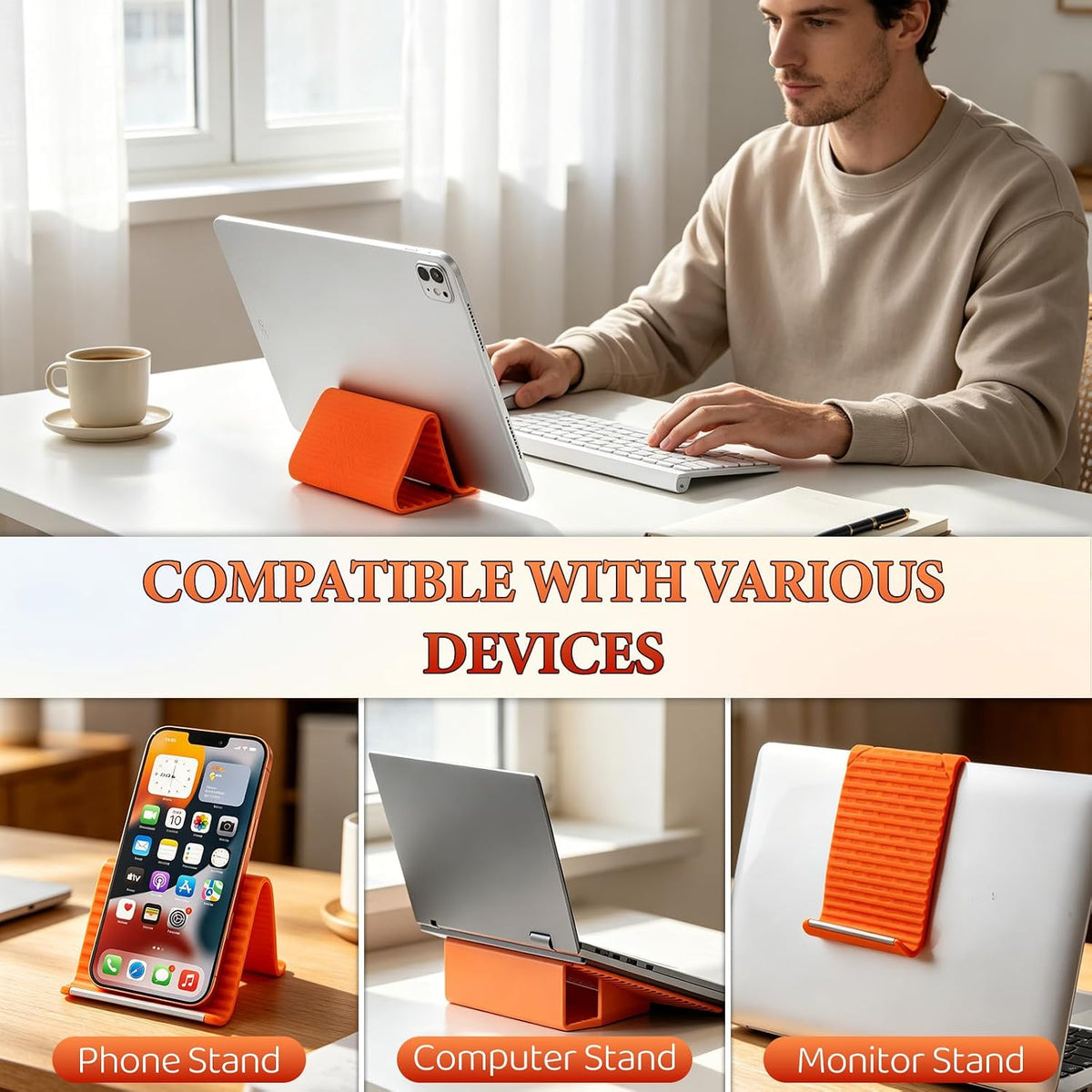 Flexible Foldable Phone Holder,Portable Foldable Silicone Phone Holder,Adjustable Desk Holder,Ergonomic Multi-Angle Viewing Holder for Video Calls, Streaming for Mobile Phone,Tablets (2pcs)