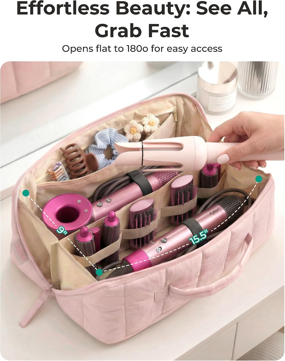 BAGSMART Hair Tool Travel Bag Compatible with Shark FlexStyle, Wide Open