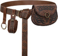Viking Pirate Embossed Renaissance Belt Pouch Brown 4pcs