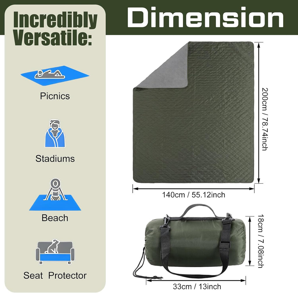 Tranqun 2 Pcs 2 Pcs Outdoor Blanket Quilted, Waterproof, Military Green