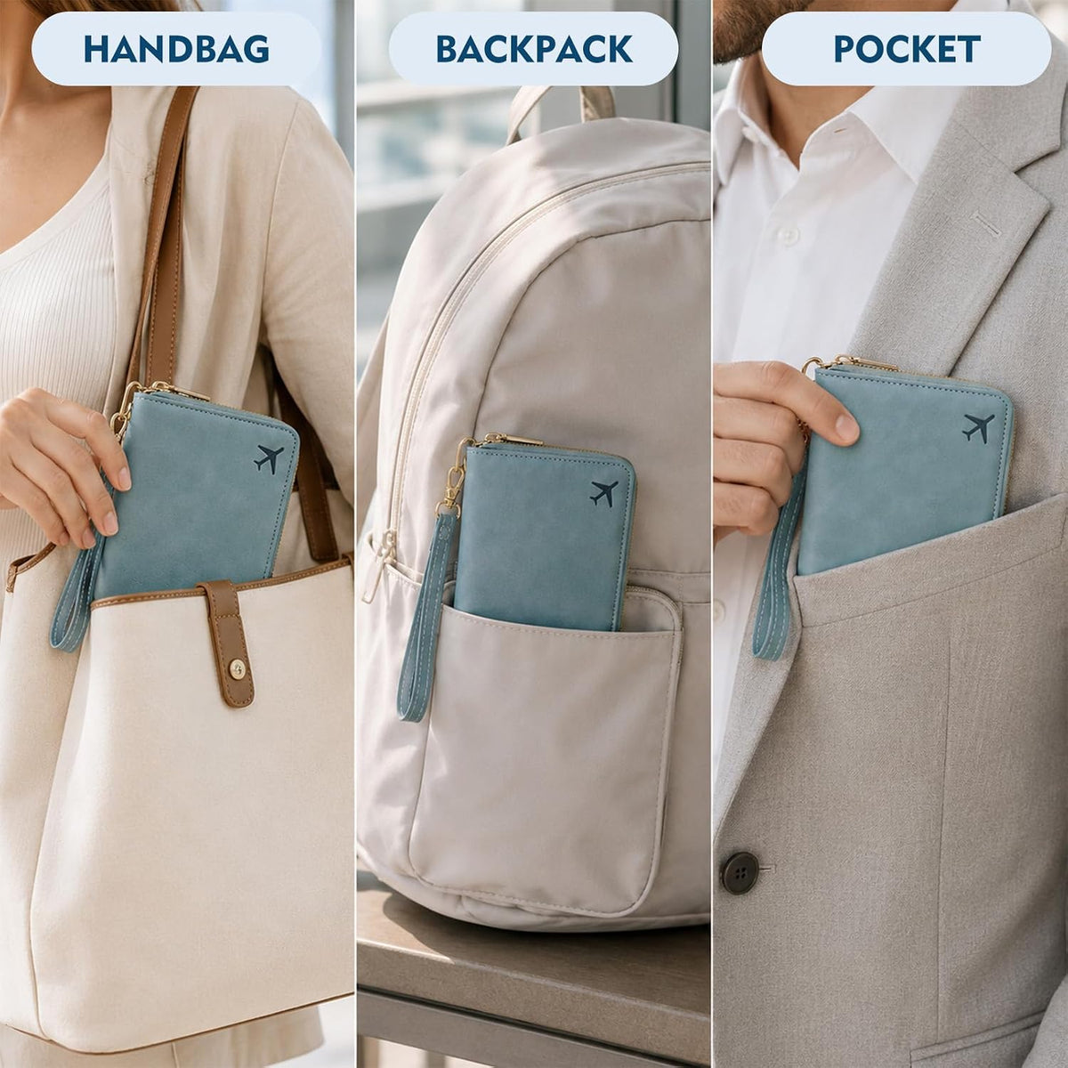 Travel Wallet Passport Holder, RFID Blocking Passport Cover with Zipper, Multi Compartment Travel Documents Organizer, Passport Book Protector with Card Slot, Passport Case for Women,Men,Family