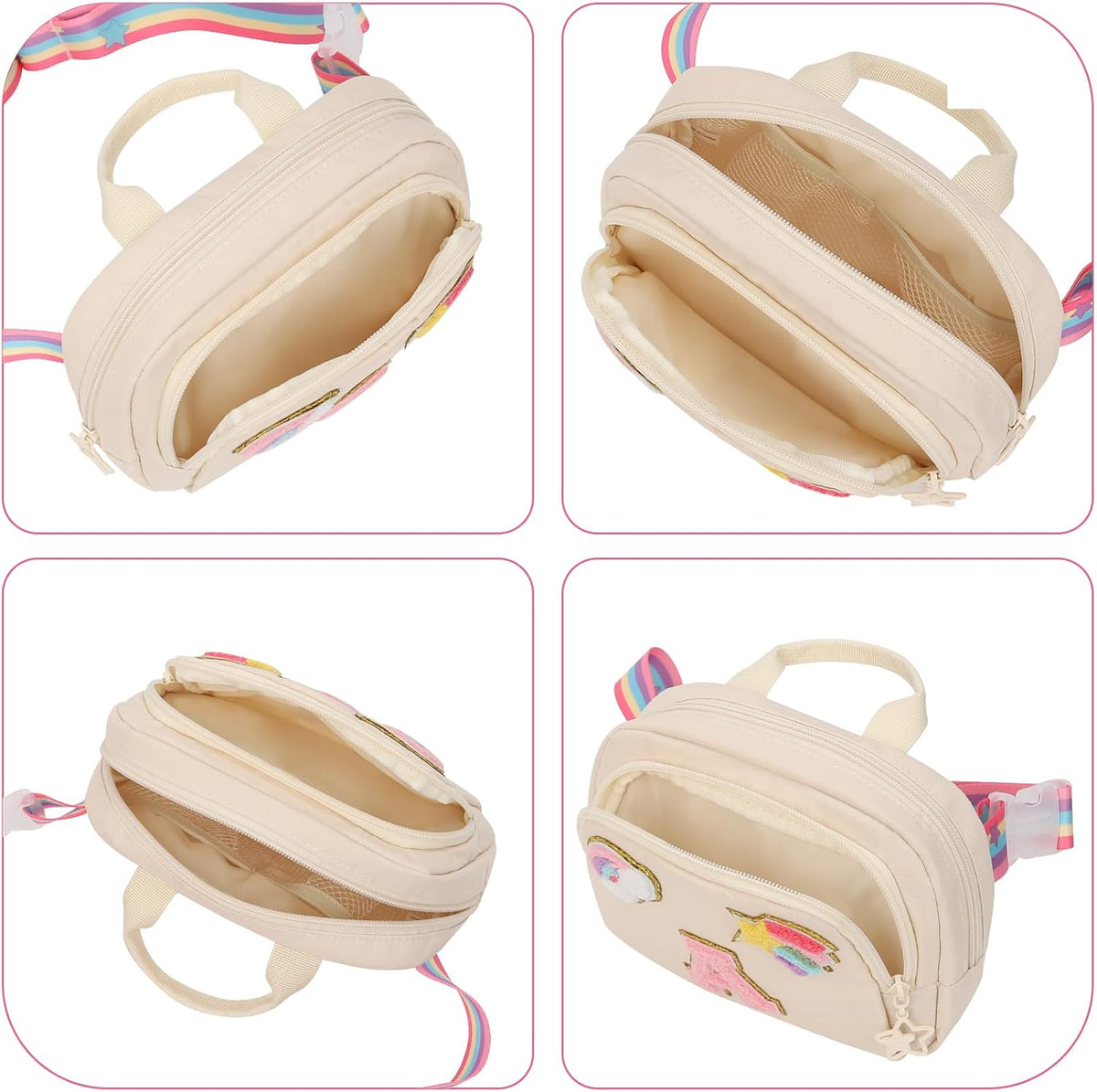 Fanny Pack for Girls, Cute Purse for Girls Teens Crossbody Bag for Kids Belt Bag With 2 Compartments Trendy Stuff Graduation Birthday Gifts for 4 5 6 7 8 9 10 11 12 13 Years Old Beige Initial F