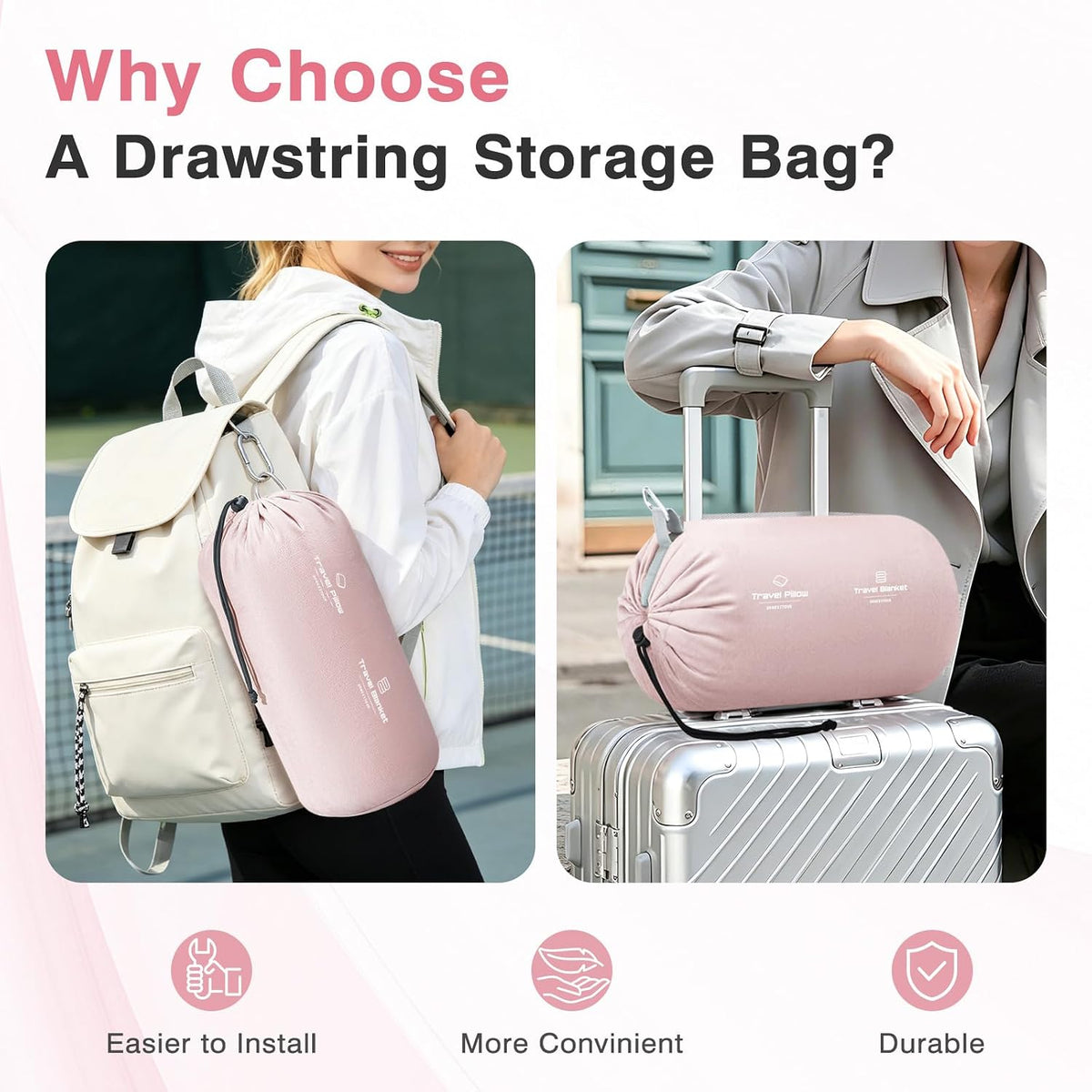 urnexttour Travel Pillow and Blanket Set Neck Pillow Airplane Memory Pink