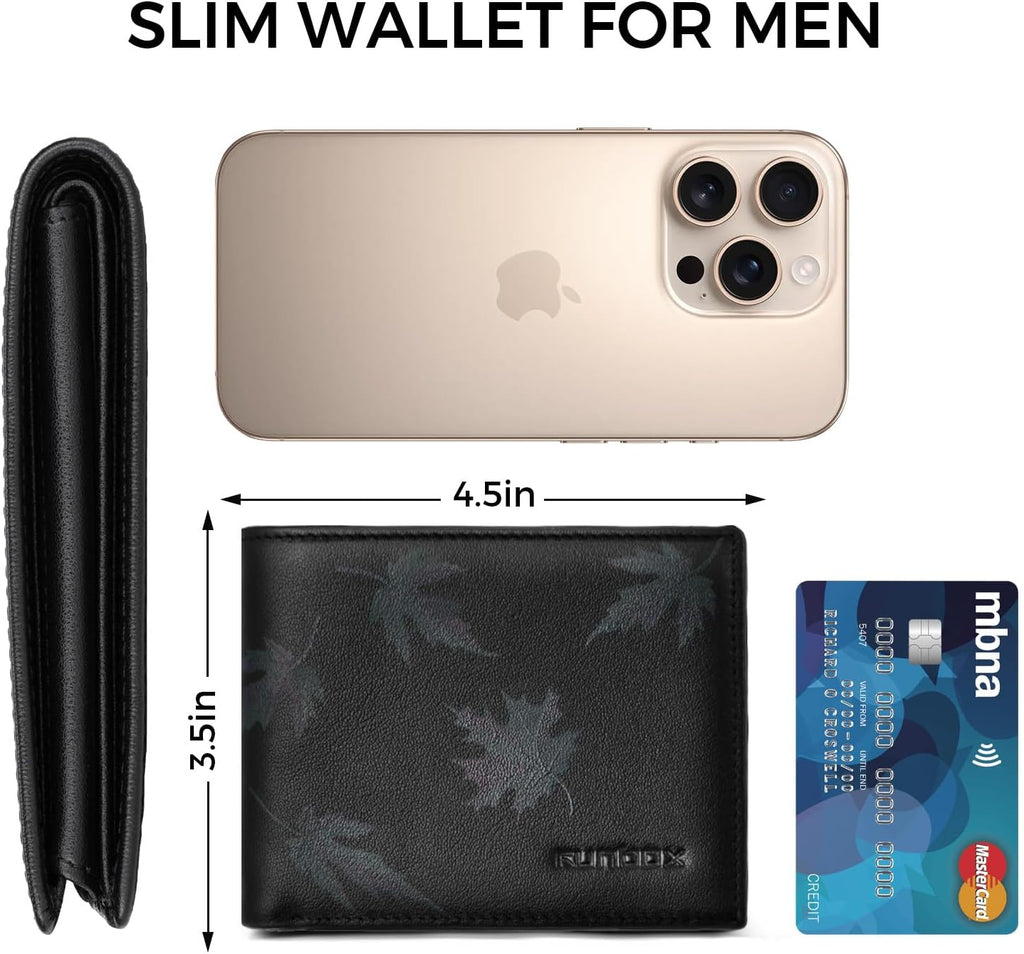 RUNBOX Wallet for Men Leather RFID Blocking Bifold Front Pocket Wallet