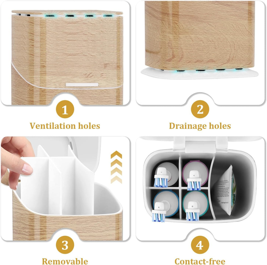 GFWARE Wood Electric Toothbrush Holder with Cover, Ventilated & Drainage