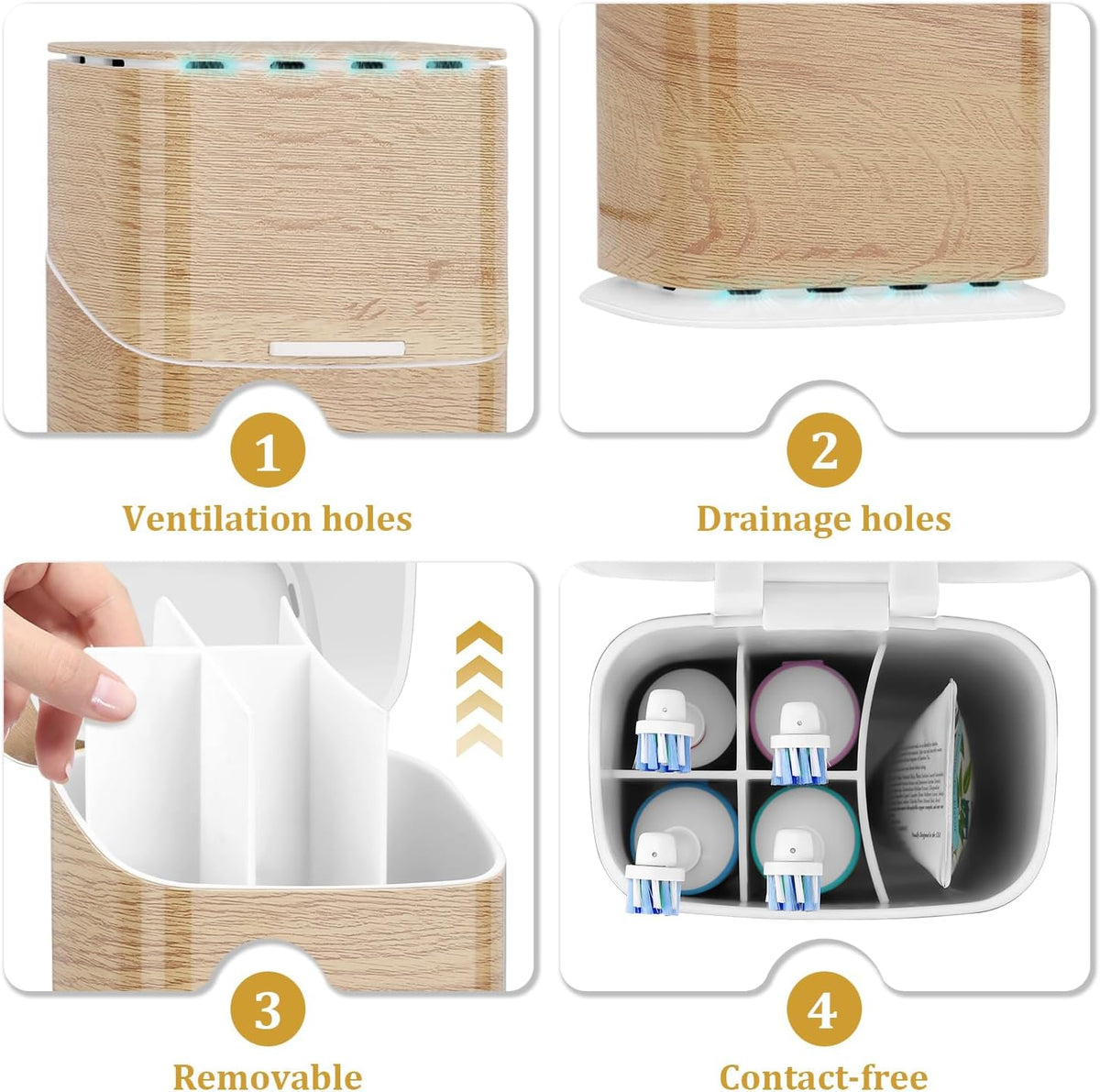 GFWARE Wood Electric Toothbrush Holder with Cover, Ventilated & Drainage