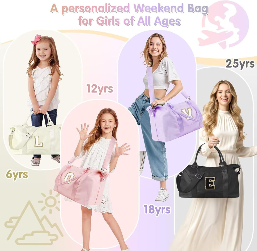 Dance Gym Duffel Bag for Teen Girls,Personalized Initial Travel Weekender Bag,Overnight Carry On Duffle for Women,Sports Travel Cheer Bag,Monogram Graduation Birthday Gifts for Tween Preppy(black-N)