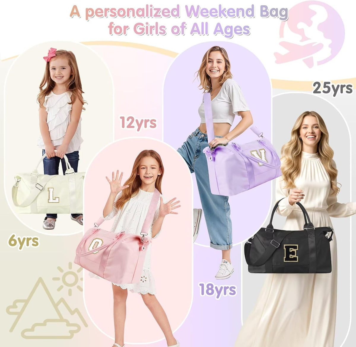 Dance Gym Duffel Bag for Teen Girls,Personalized Initial Travel Weekender Bag,Overnight Carry On Duffle for Women,Sports Travel Cheer Bag,Monogram Graduation Birthday Gifts for Tween Preppy(black-N)