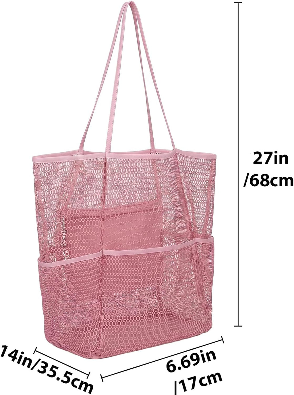 5-Pocket Foldable Mesh Beach Tote for Women, Water-Resistant Sand-Proof Travel Pool Vacation Carryall
