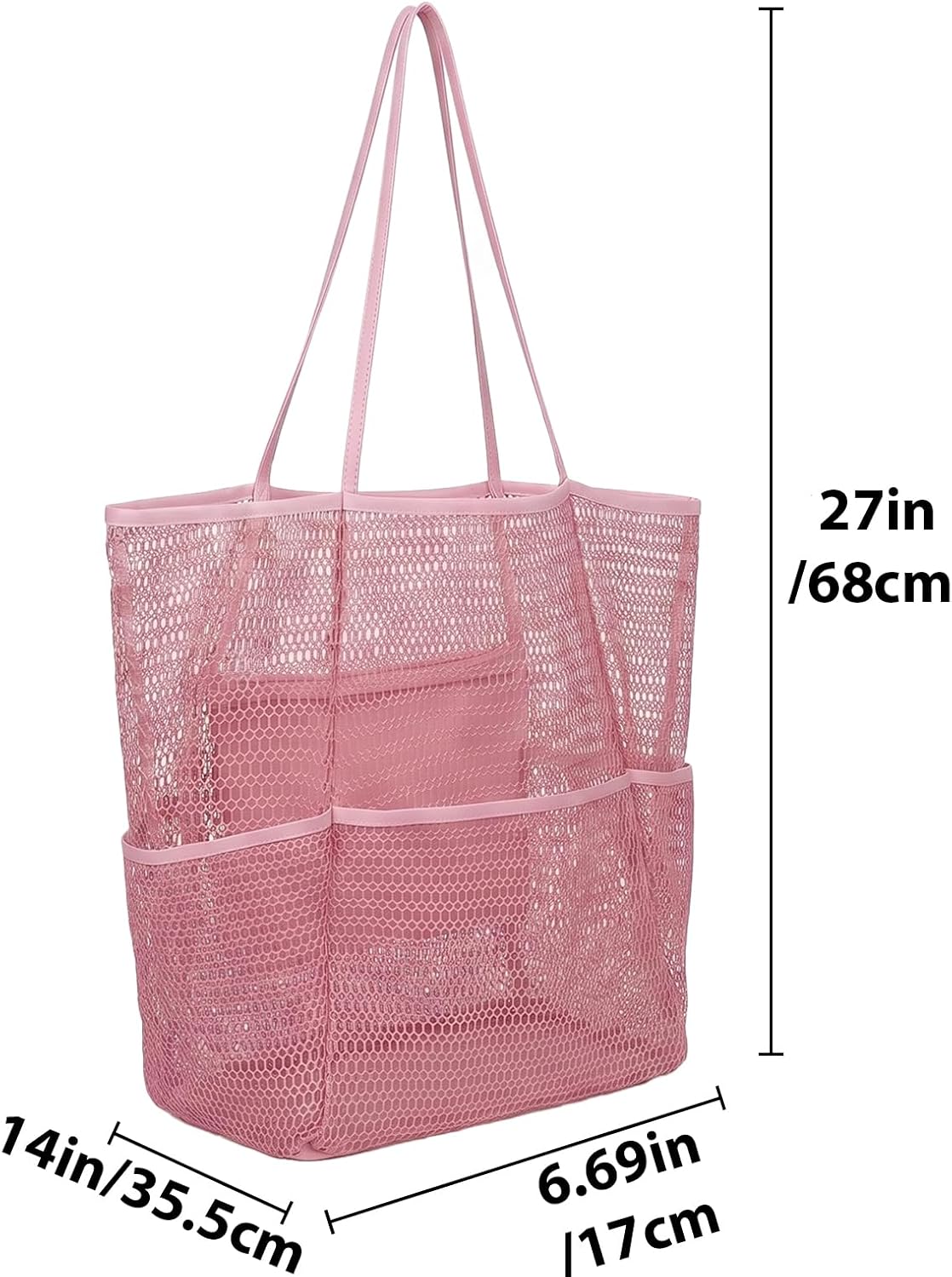5-Pocket Foldable Mesh Beach Tote for Women, Water-Resistant Sand-Proof Travel Pool Vacation Carryall