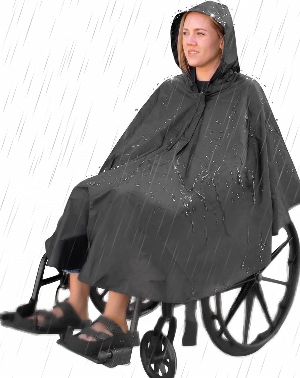 Vive Wheelchair Poncho - Lightweight, Breathable and Waterproof Raincoat - Reusable and Packable Cape With Hood- Men, Women