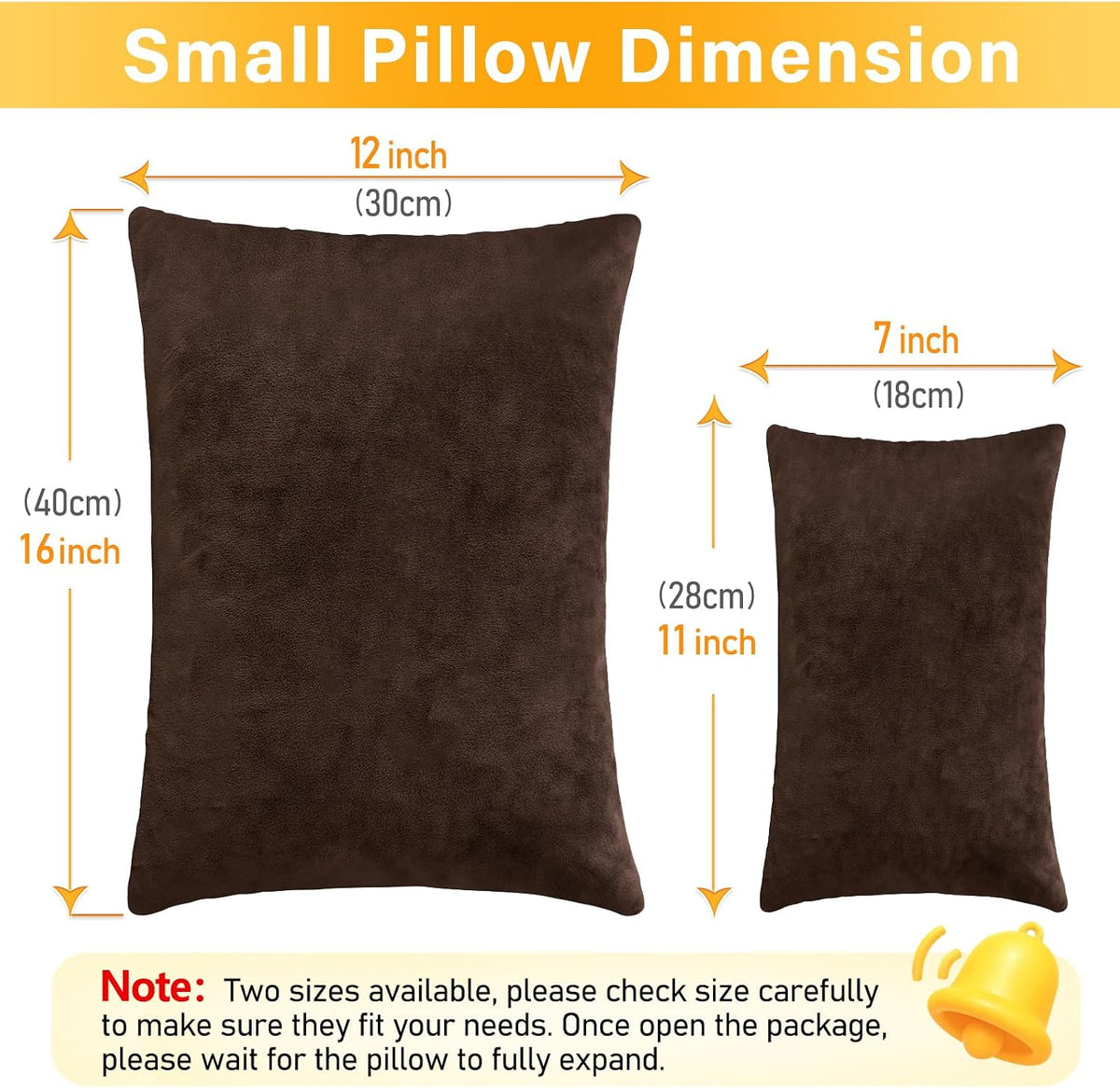 1 MIDDLE ONE 2 Pack Small Pillow, 16 X 12 Inches, Memory Foam Mini Pillow for Travel, Camping, Sleeping, Nap and Neck, Knee, Lumbar Support, Tiny Cushion for Pet, Dogs (Brown)