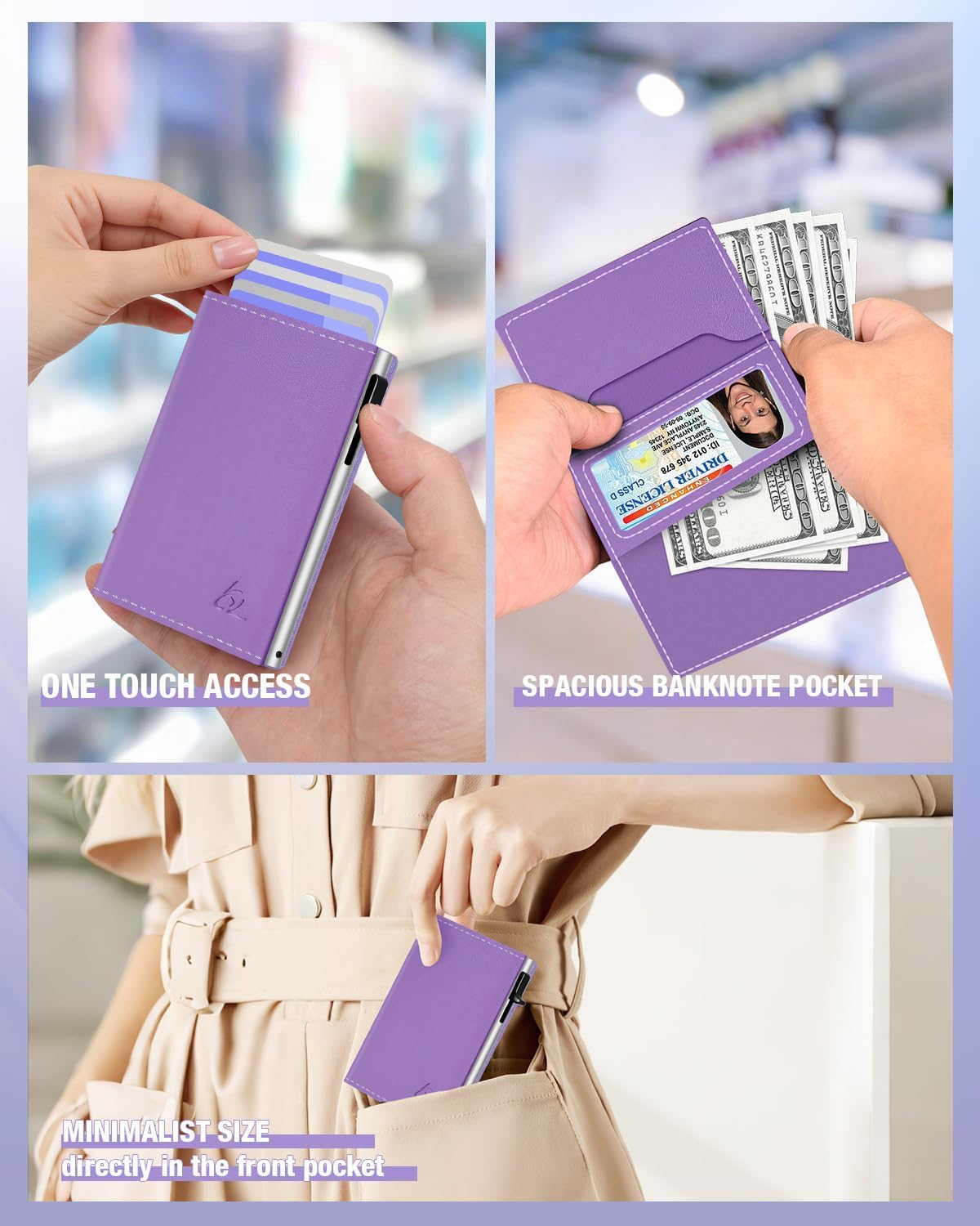 dwnkove Womens Wallet Card Holder - Pop Up Aluminum Case, Premium Flexible Leather, Smart Wallet for Women, RFID Blocking, Slim, Minimalist, Front Pocket - 9-14 Card Capacity | ID Window | Cash Slot