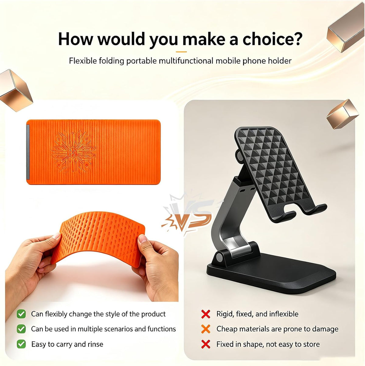 2-Pack Cell Phone Stand for Desk, Flexible Silicone Airplane Phone Holder