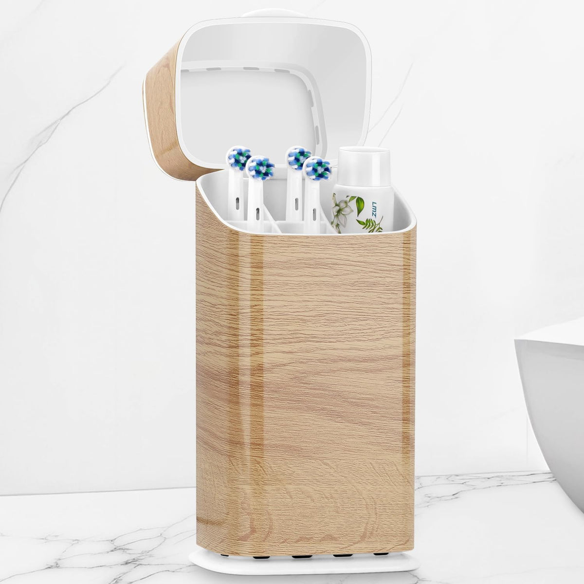GFWARE Wood Electric Toothbrush Holder with Cover, Ventilated & Drainage