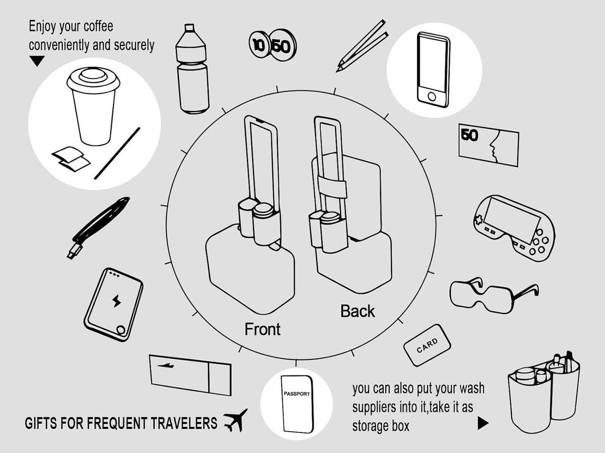 riemot Luggage Travel Cup Holder Free Hand Drink Carrier - Hold Two Coffee Mugs - Fits Roll on Suitcase Handles - Gifts for Flight Attendants Travelers Accessories Glitter Silver