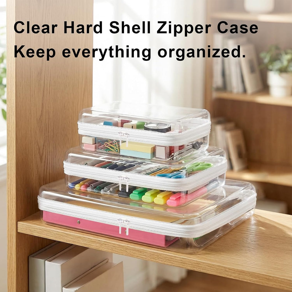 HOUYEE 3 Pack Clear Hard Shell Zipper Case (M,L,XL)